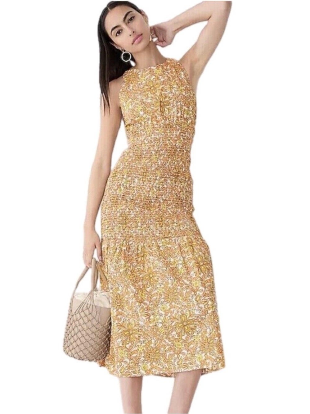 NWT J. Crew Smocked cross-back dress in medallion floral